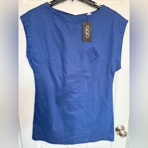 GiGo Women's Blue Boxy Mini Dress cut outback cute button detail NWT!